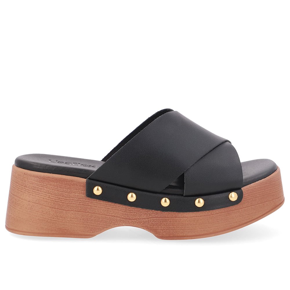 Tamanco Bico Quadrado Couro Preto