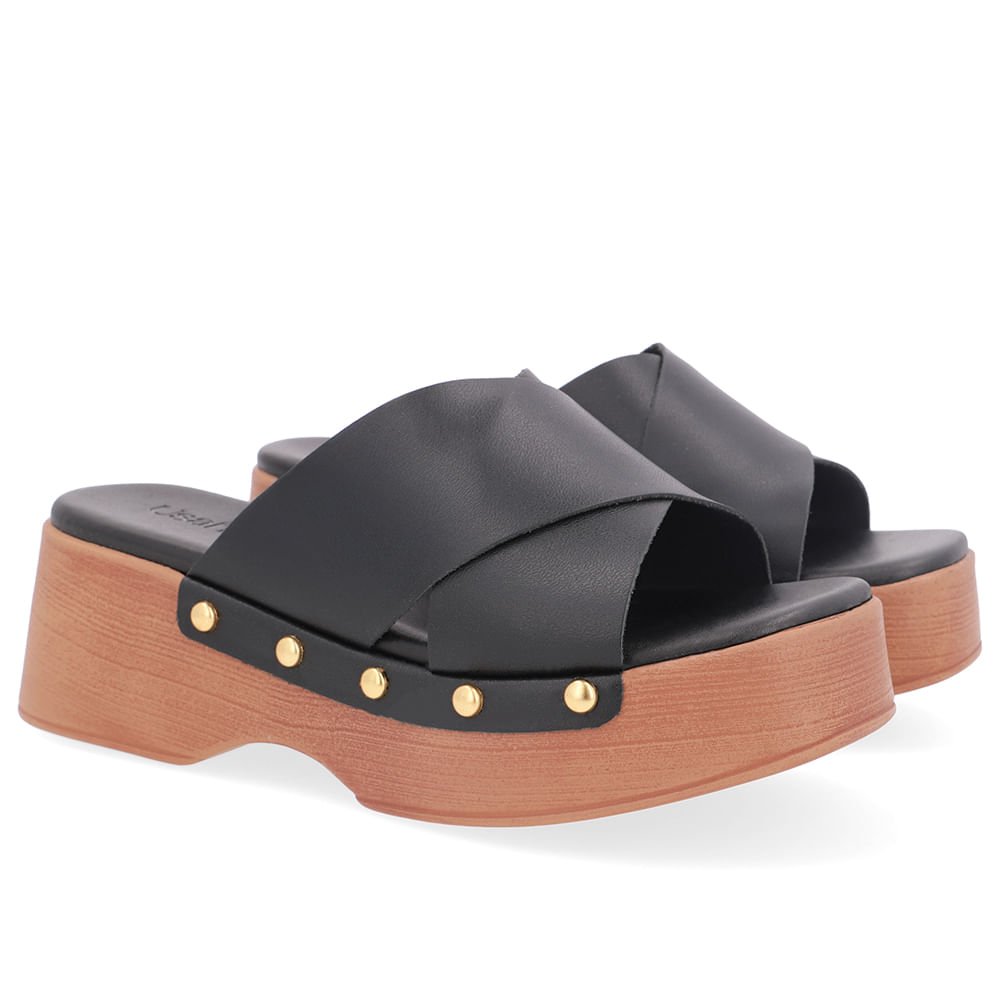 Tamanco Bico Quadrado Couro Preto Preto 2