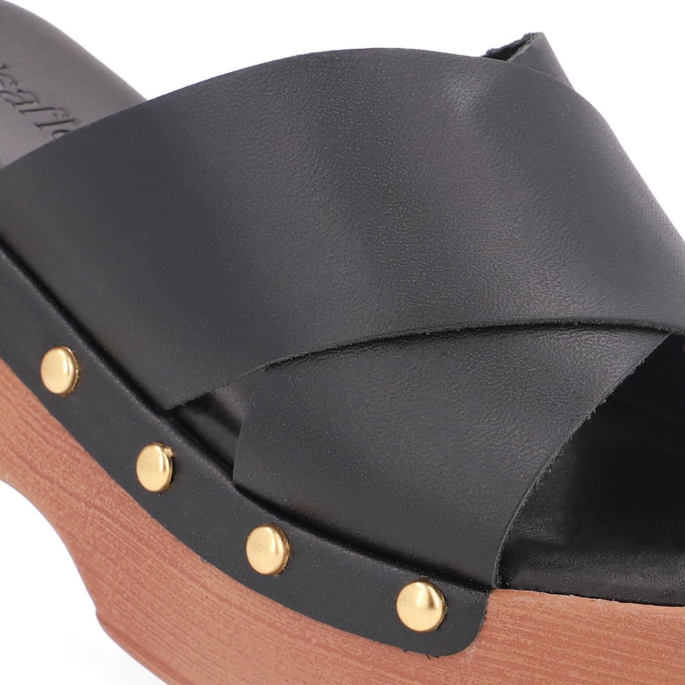 Tamanco Bico Quadrado Couro Preto Preto 4