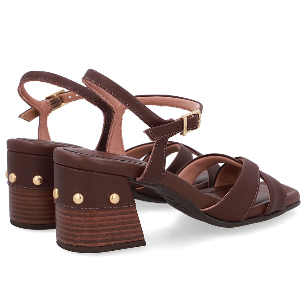 Sandália Salto Bloco Couro Marrom Esferas Marrom 3