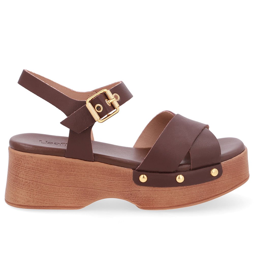 Sandália Bico Quadrado Couro Marrom