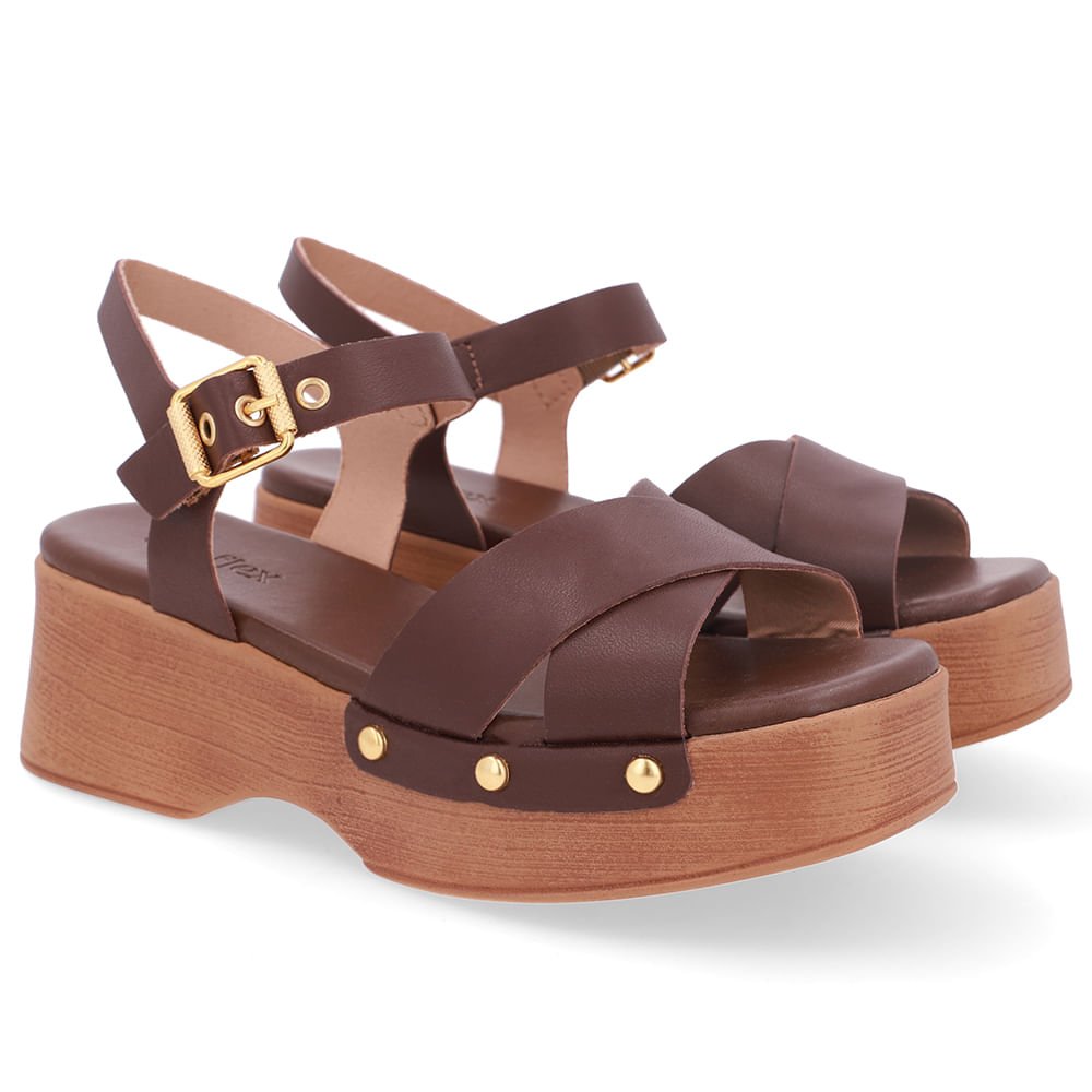 Sandália Bico Quadrado Couro Marrom Marrom 2