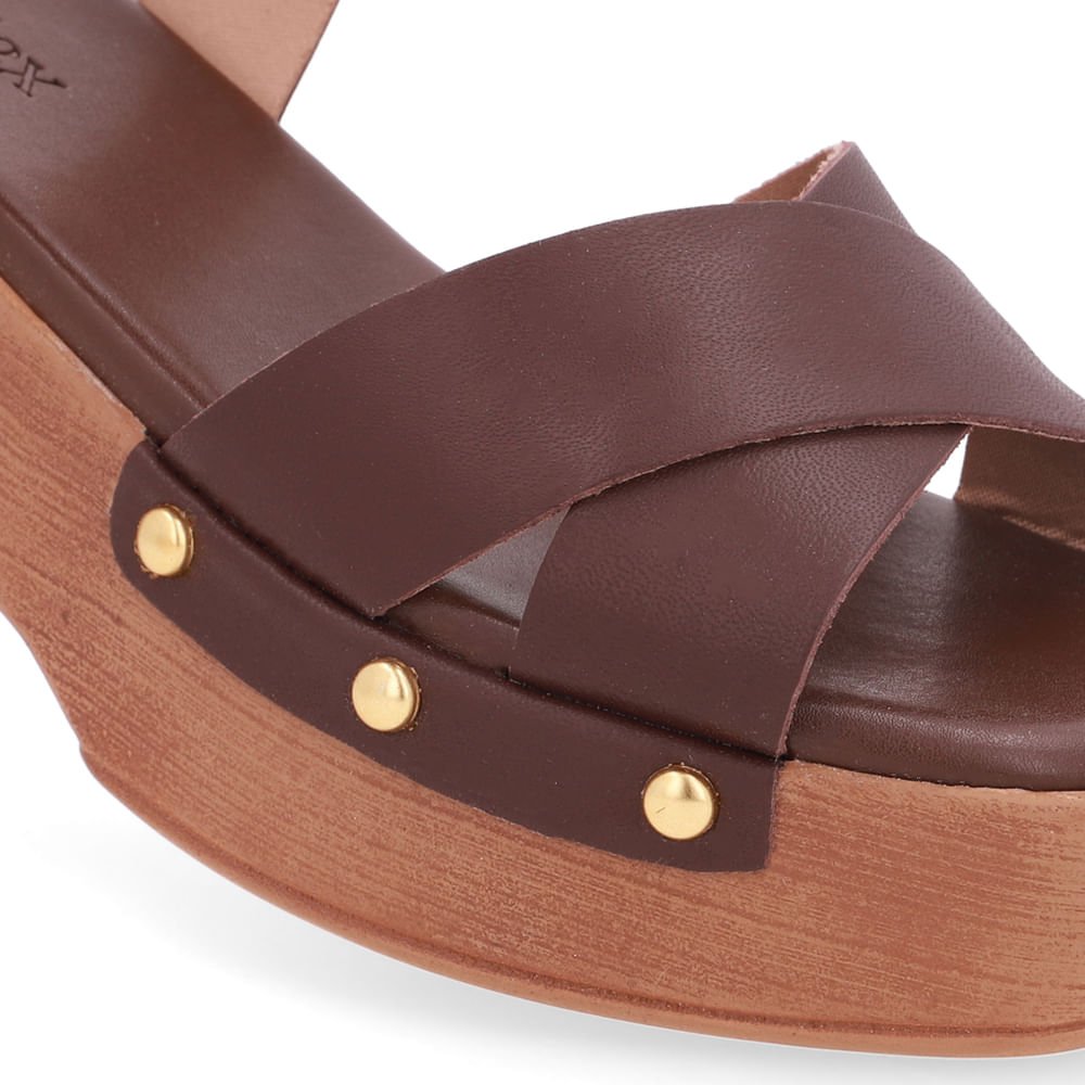 Sandália Bico Quadrado Couro Marrom Marrom 4