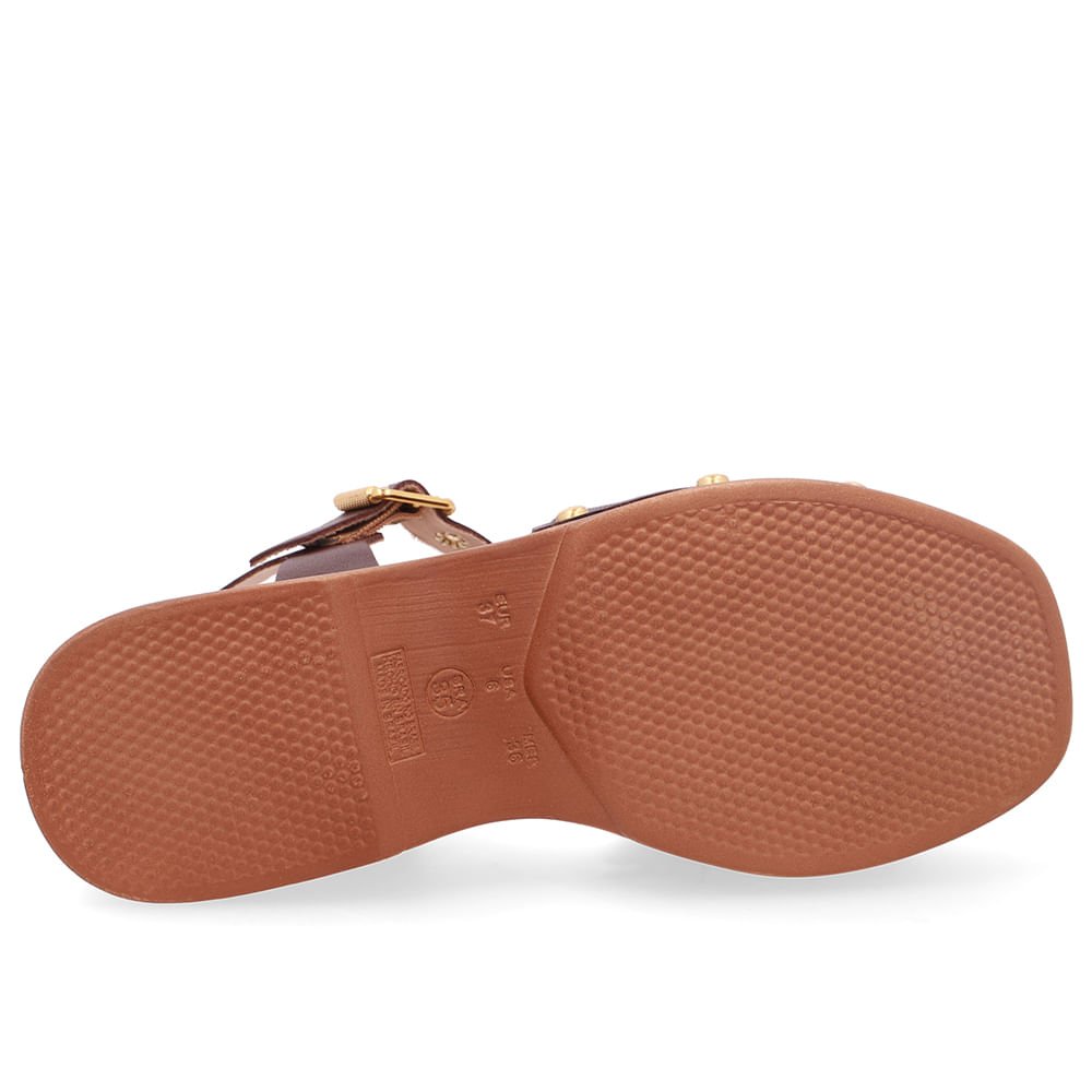 Sandália Bico Quadrado Couro Marrom Marrom 5