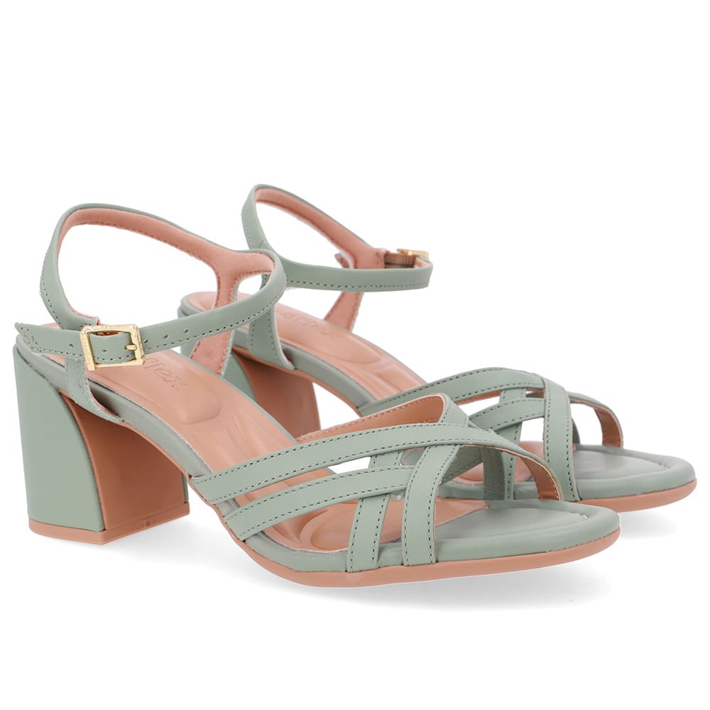 Sandália Bico Redondo Couro Verde Tiras Verde 2