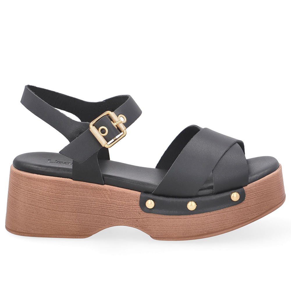 Sandália Bico Quadrado Couro Preta