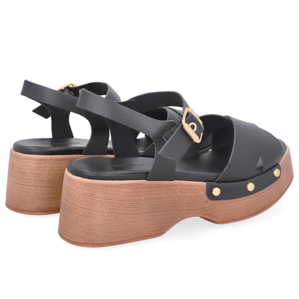 Sandália Bico Quadrado Couro Preta Preto 3