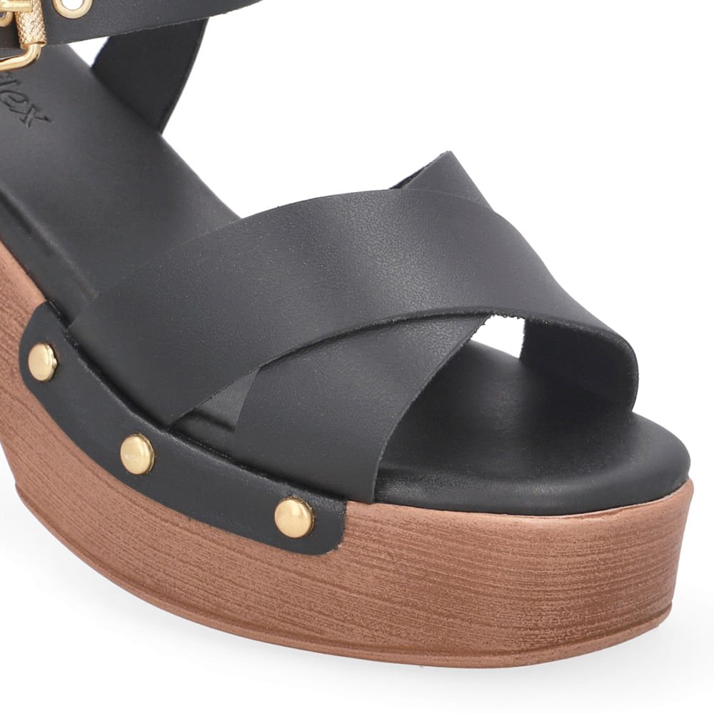 Sandália Bico Quadrado Couro Preta Preto 4