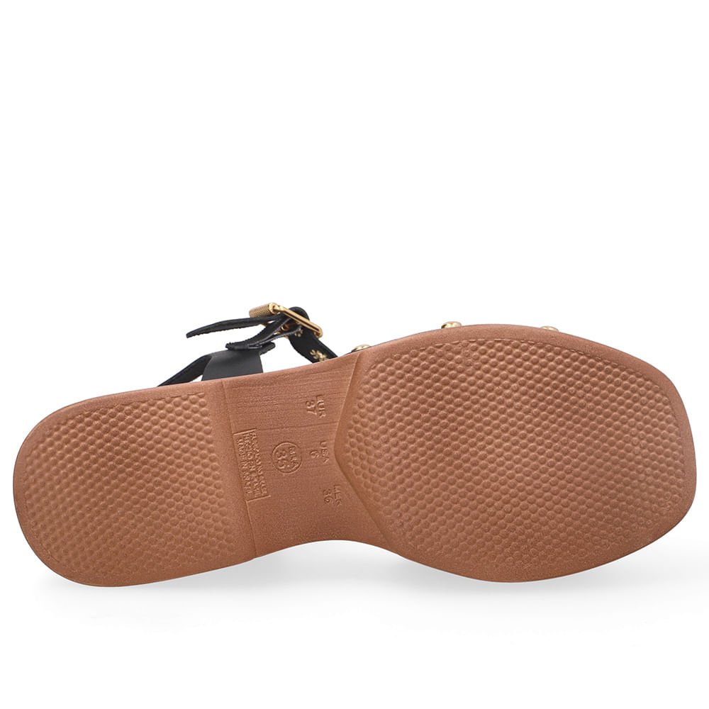 Sandália Bico Quadrado Couro Preta Preto 5