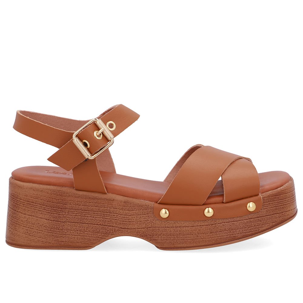 Sandália Bico Quadrado Couro Marrom