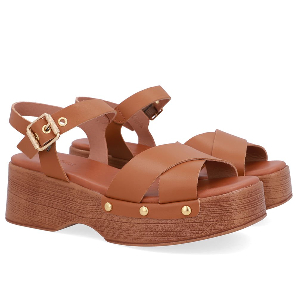 Sandália Bico Quadrado Couro Marrom Marrom 2