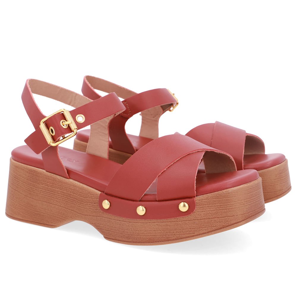 Sandália Bico Quadrado Couro Marrom Marrom 2