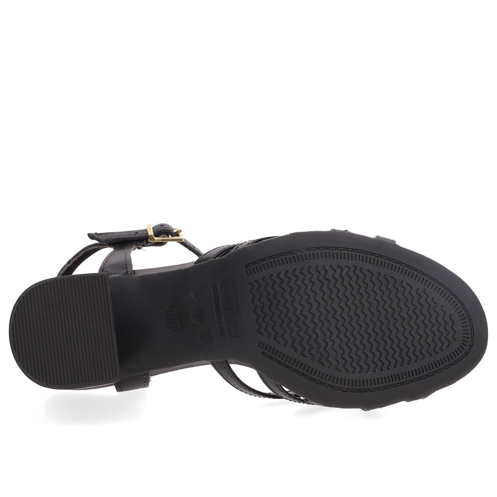 Sandália Bico Redondo Couro Preta Tiras Preto 5