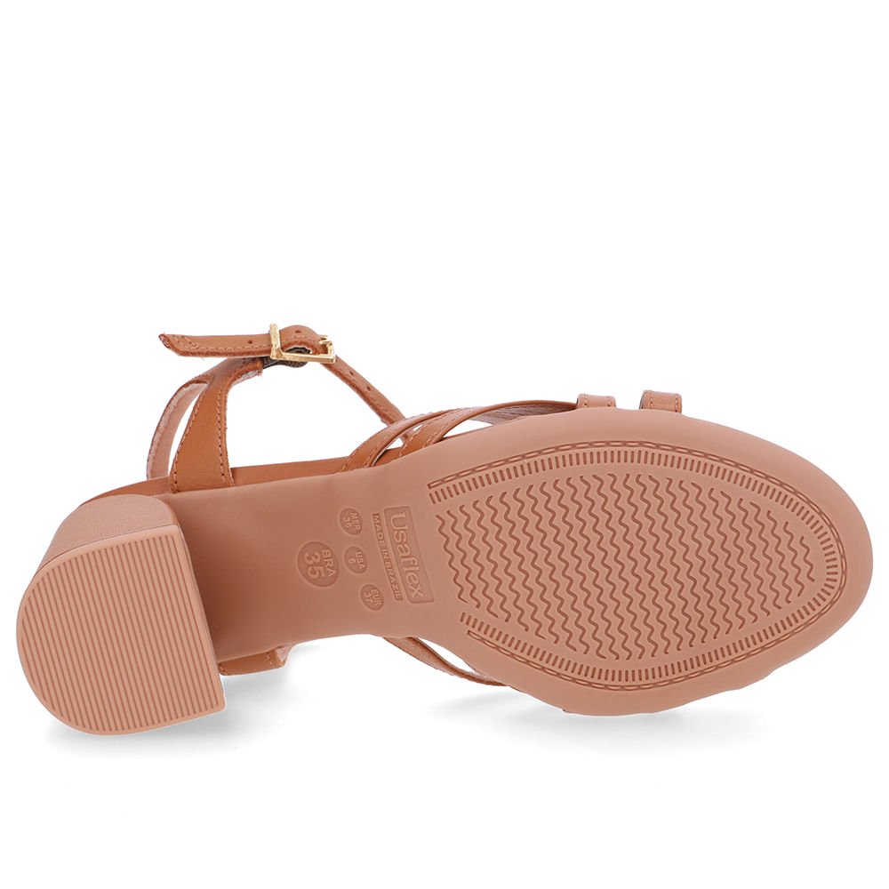 Sandália Bico Redondo Couro Marrom Tiras Marrom 5