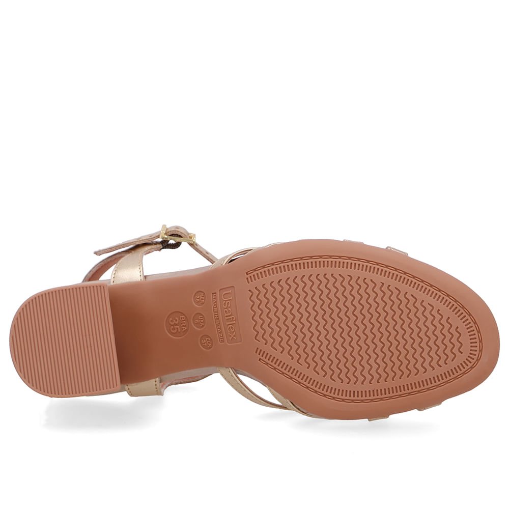 Sandália Bico Redondo Couro Dourada Tiras Dourado 5