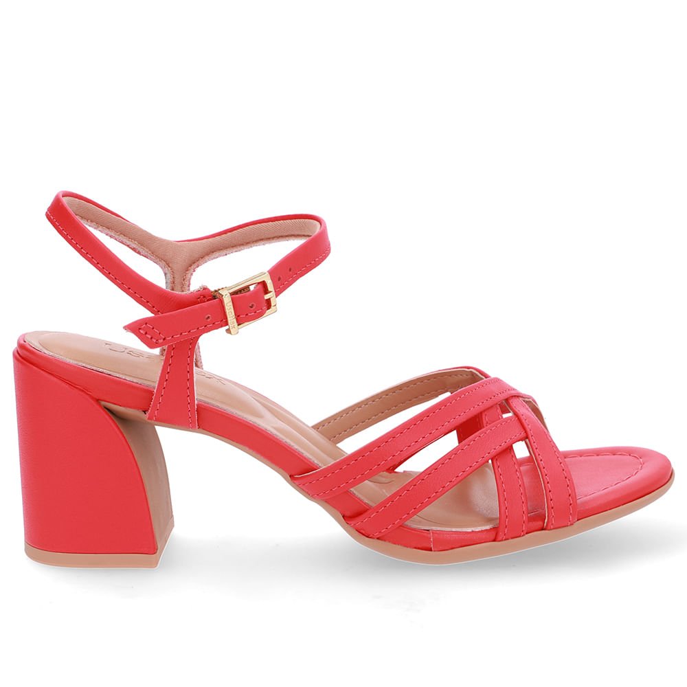 Sandália Bico Redondo Couro Vermelha Tiras