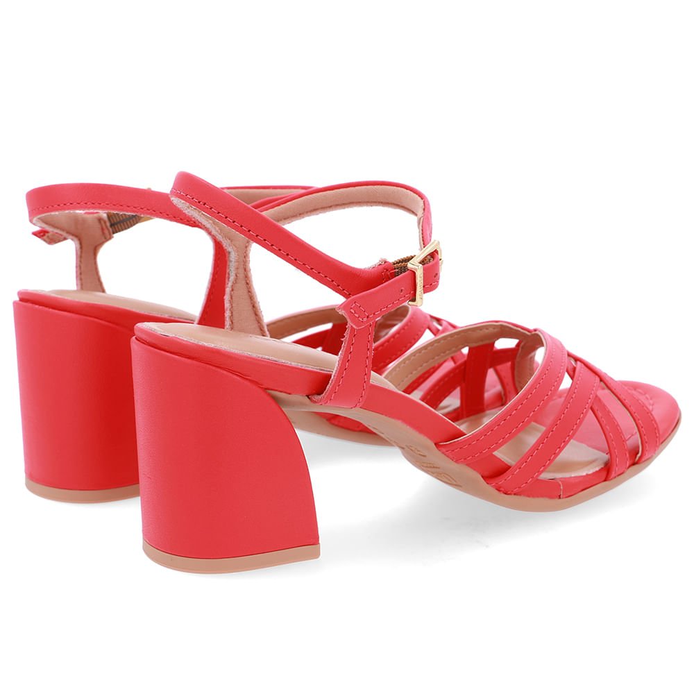 Sandália Bico Redondo Couro Vermelha Tiras Vermelho 3
