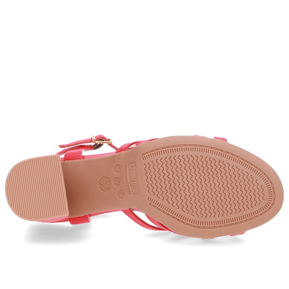 Sandália Bico Redondo Couro Vermelha Tiras Vermelho 5