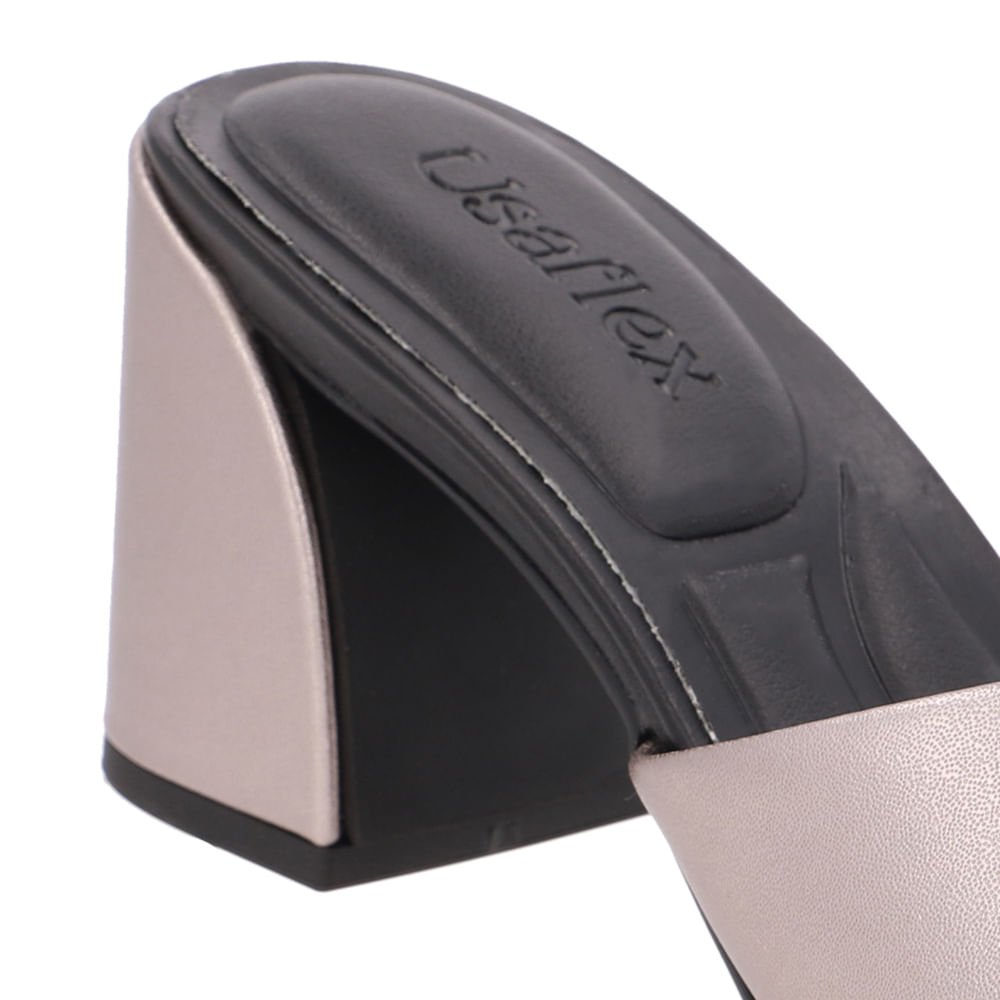 Tamanco Bico Redondo Couro Aço Prata 4