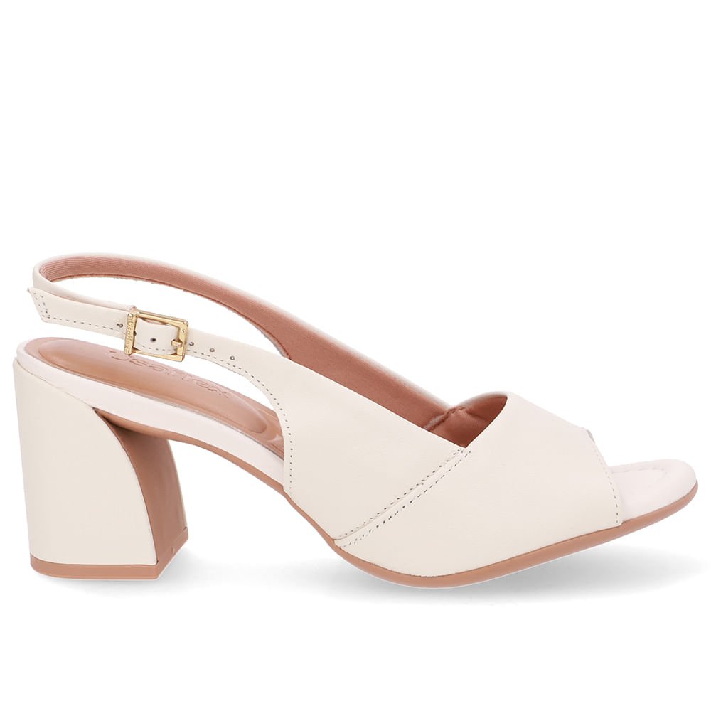 Sandália Salto Bloco Couro Branca Marfim Básica