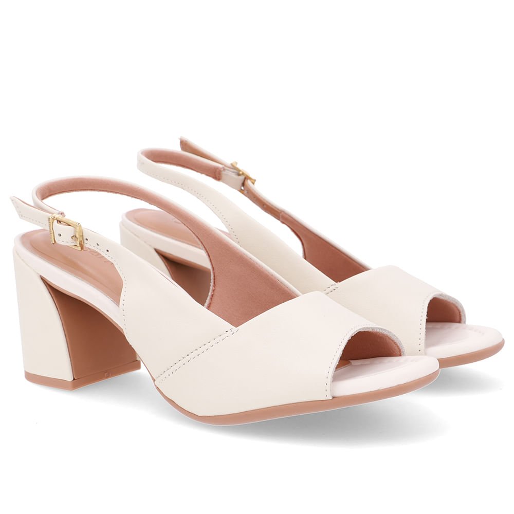 Sandália Salto Bloco Couro Branca Marfim Básica Marfim 2