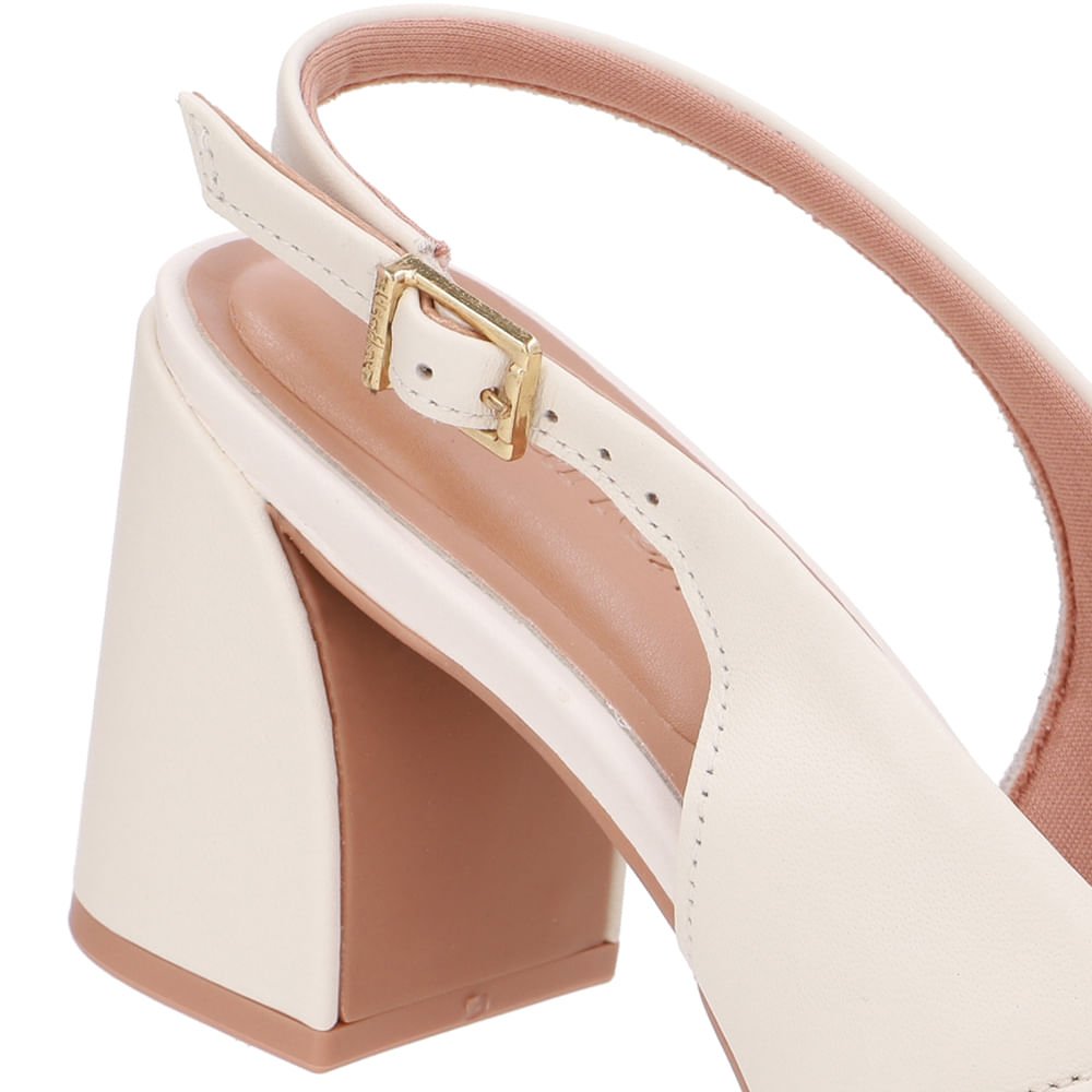 Sandália Salto Bloco Couro Branca Marfim Básica Marfim 4