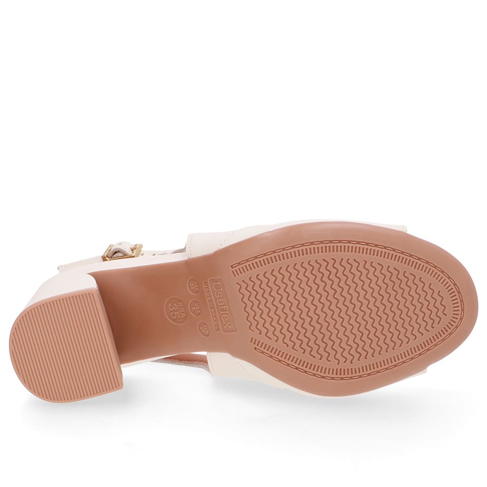 Sandália Salto Bloco Couro Branca Marfim Básica Marfim 5