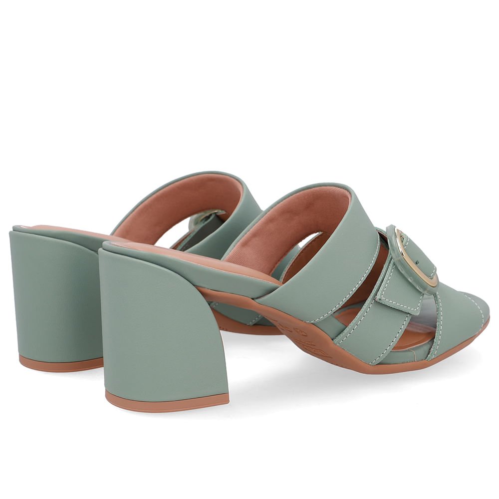 Tamanco Salto Bloco Couro Verde Fivela Verde 3