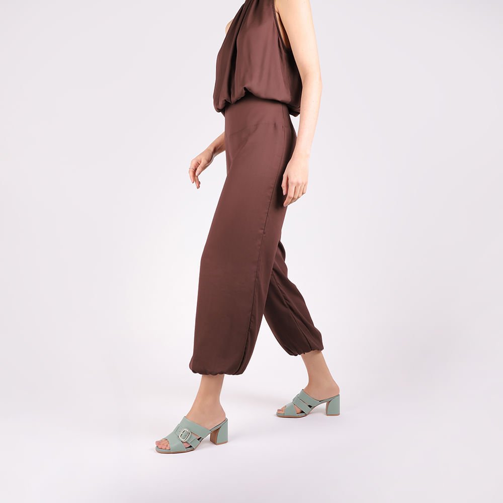 Tamanco Salto Bloco Couro Verde Fivela Verde 4