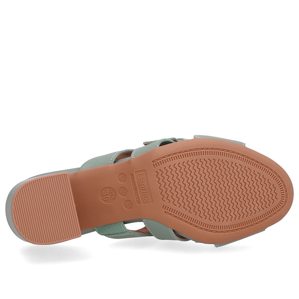 Tamanco Salto Bloco Couro Verde Fivela Verde 5