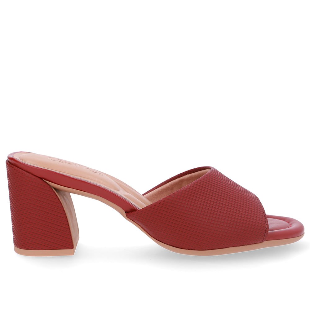 Tamanco Bico Redondo Couro Vermelho