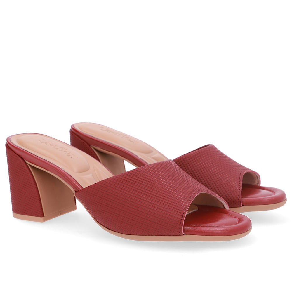 Tamanco Bico Redondo Couro Vermelho Vermelho 2