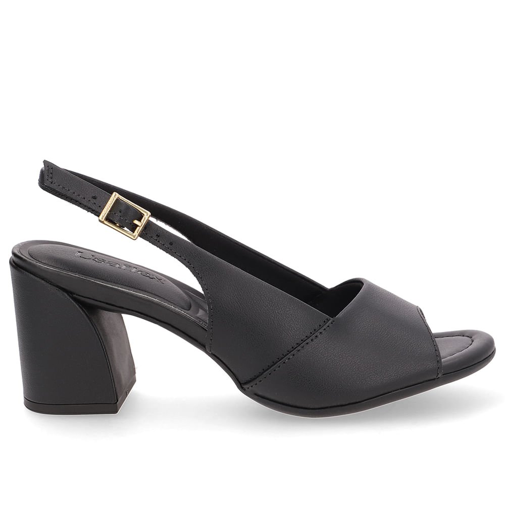 Sandália Salto Bloco Couro Preta Básica