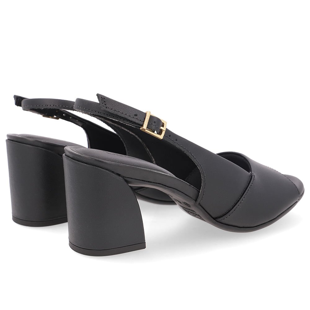 Sandália Salto Bloco Couro Preta Básica Preto 3