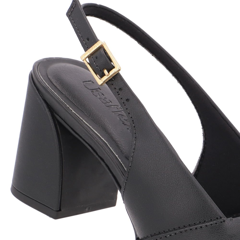 Sandália Salto Bloco Couro Preta Básica Preto 4