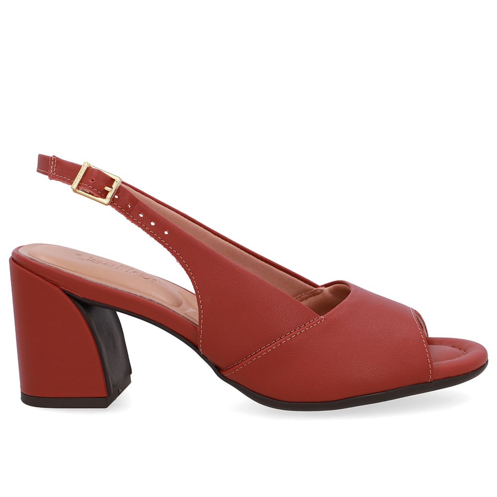 Sandália Salto Bloco Couro Marrom Básica