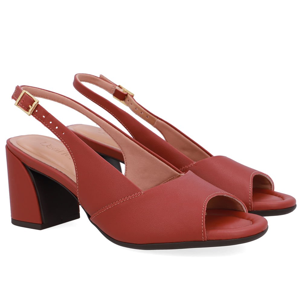 Sandália Salto Bloco Couro Marrom Básica Marrom 2