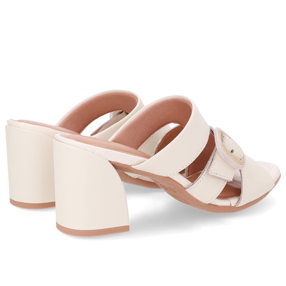 Tamanco Salto Bloco Couro Branco Marfim Fivela Branco 3