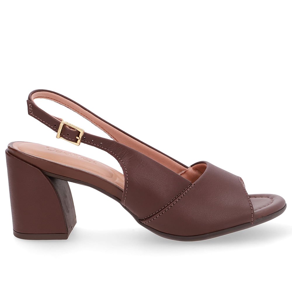 Sandália Salto Bloco Couro Marrom Básica