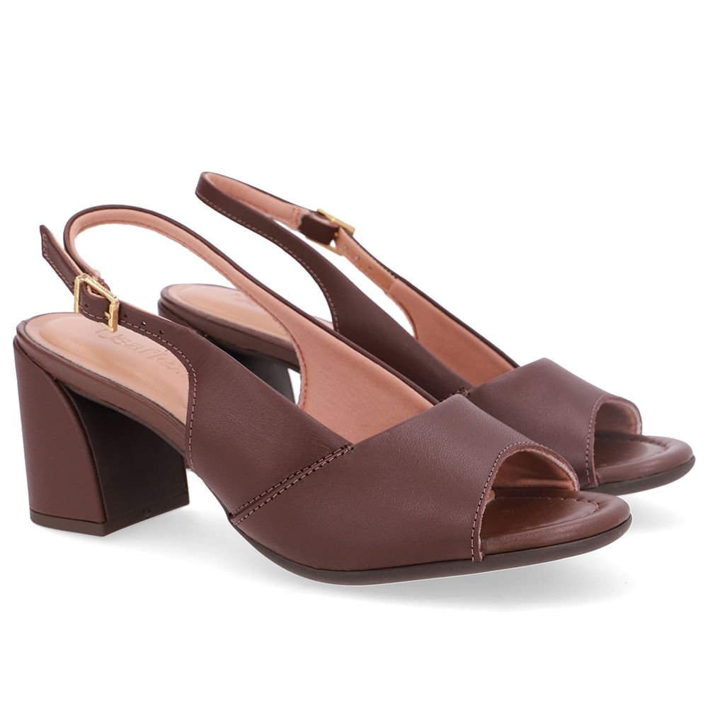 Sandália Salto Bloco Couro Marrom Básica Marrom 2