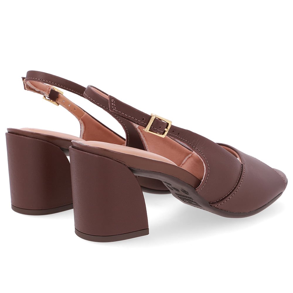 Sandália Salto Bloco Couro Marrom Básica Marrom 3