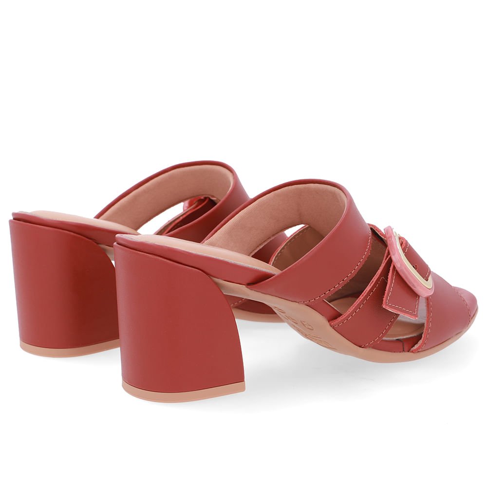 Tamanco Salto Bloco Couro Marrom Fivela Marrom 3