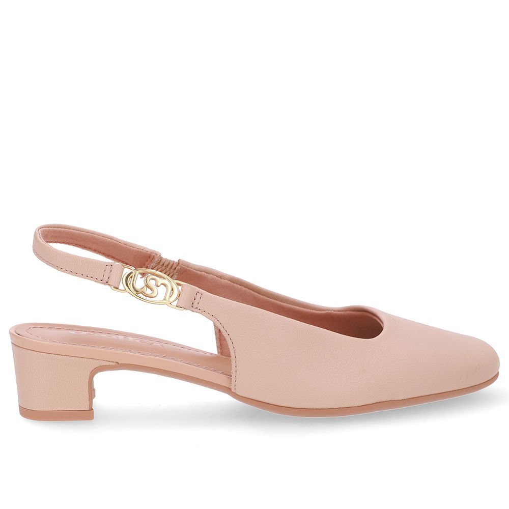 Slingback Bege Salto Bloco Couro