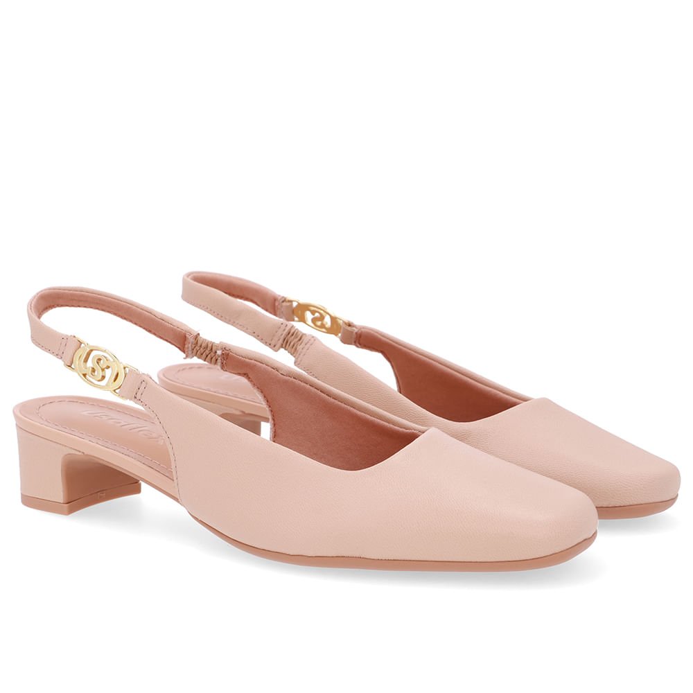 Slingback Bege Salto Bloco Couro Bege 2