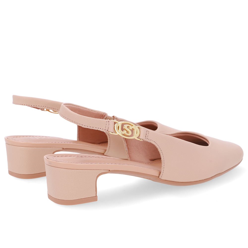 Slingback Bege Salto Bloco Couro Bege 3