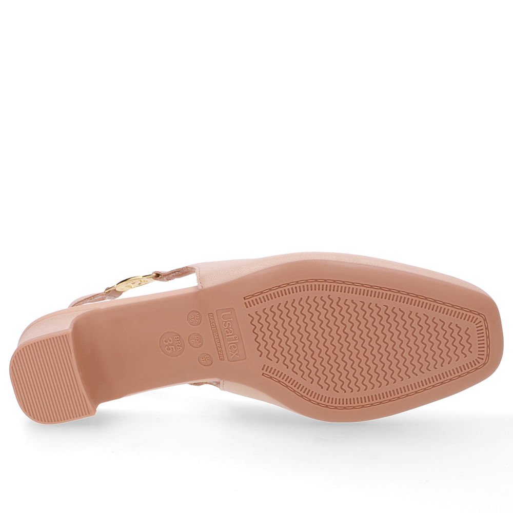 Slingback Bege Salto Bloco Couro Bege 5