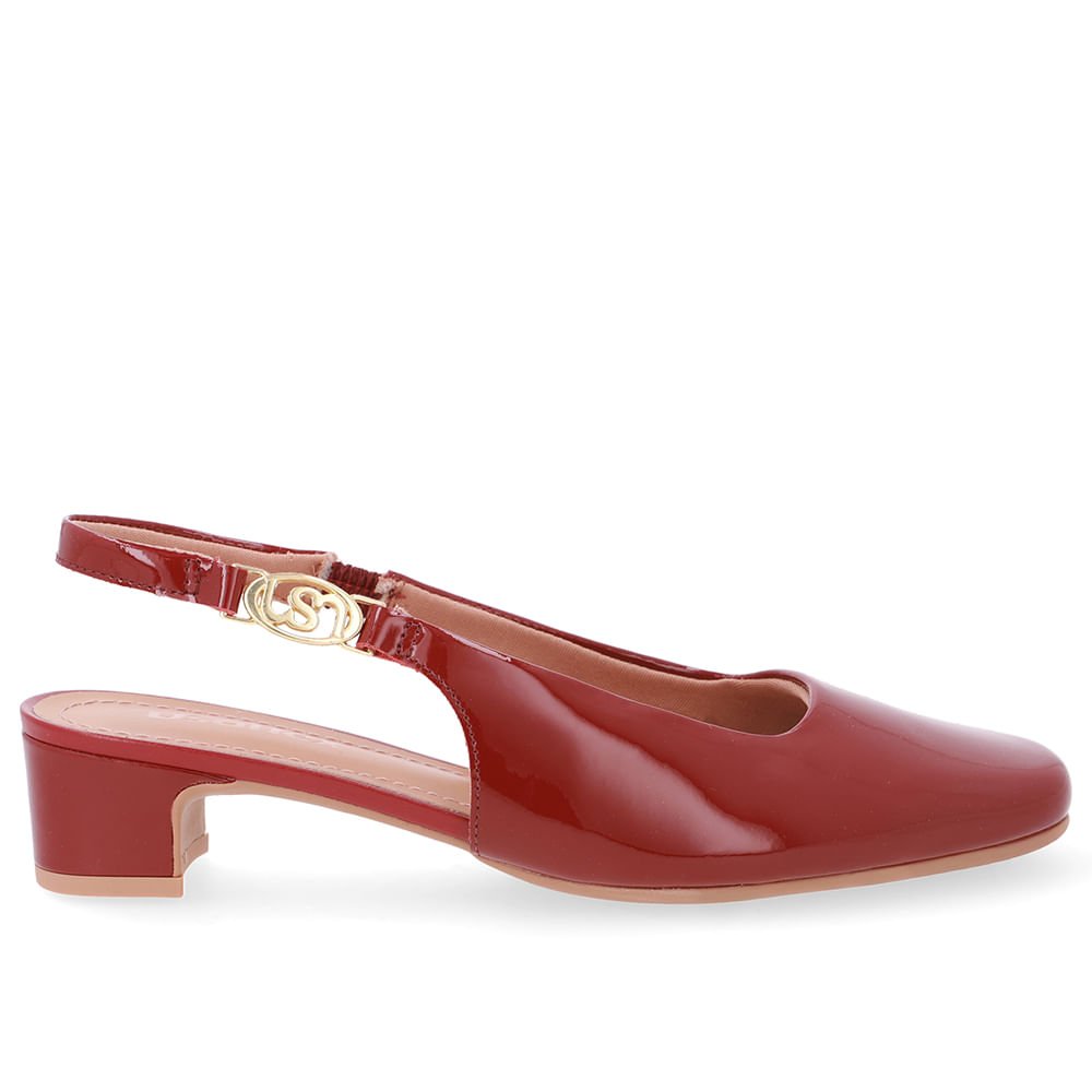 Slingback Vermelho Salto Bloco Couro