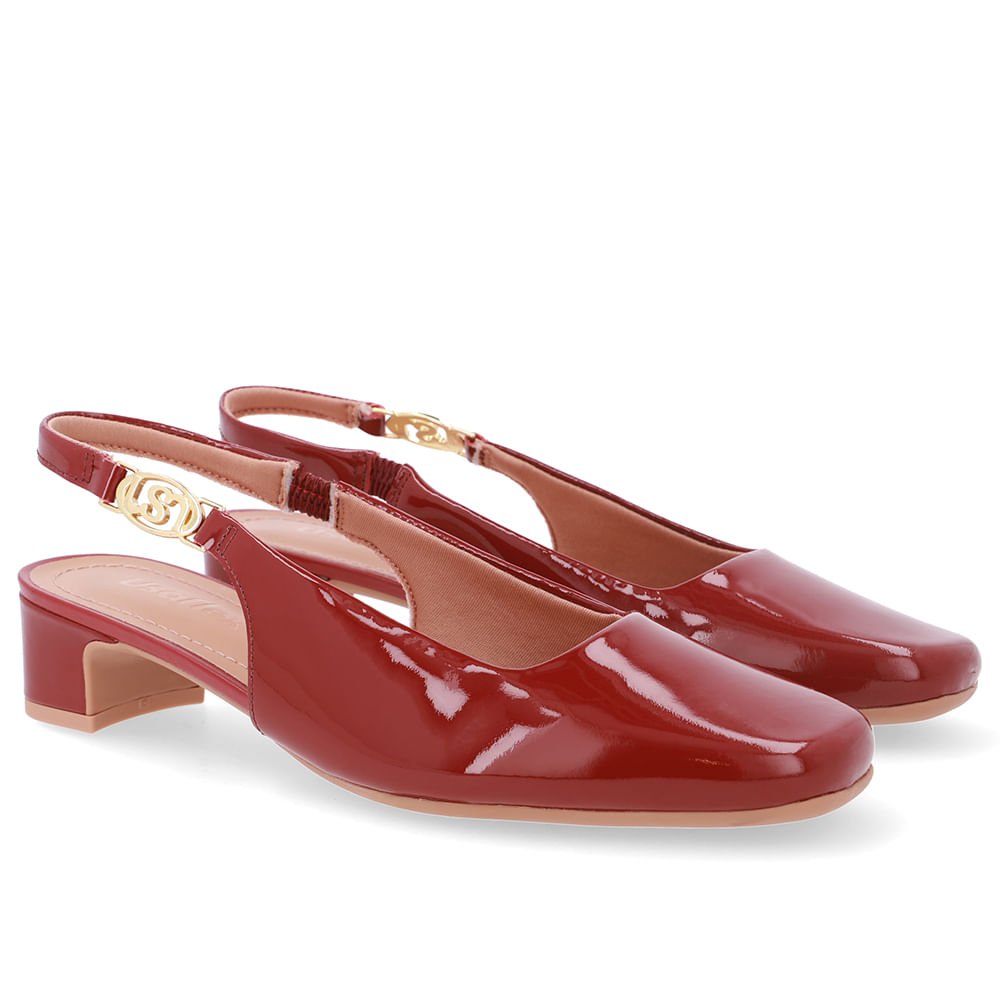 Slingback Vermelho Salto Bloco Couro Vermelho 2