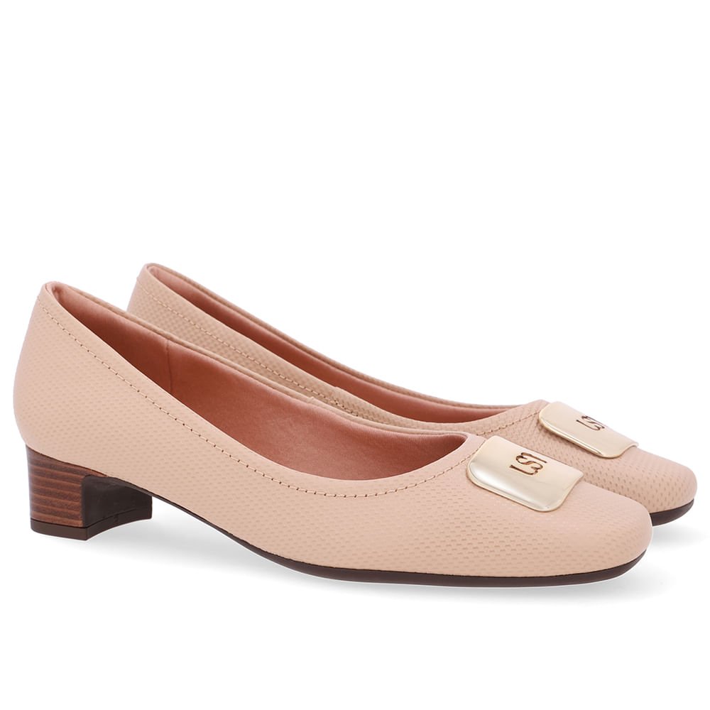 Scarpin Couro Bege Bico Quadrado Bege 2