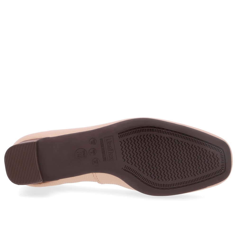 Scarpin Couro Bege Bico Quadrado Bege 5